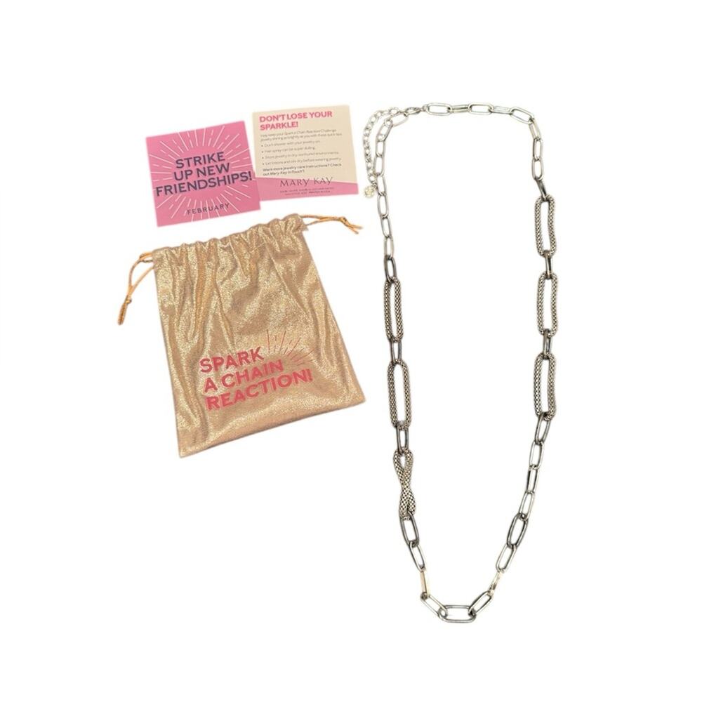 NEW Mary Kay Spark a Chain Reaction Chain Link Long Necklace February Silver